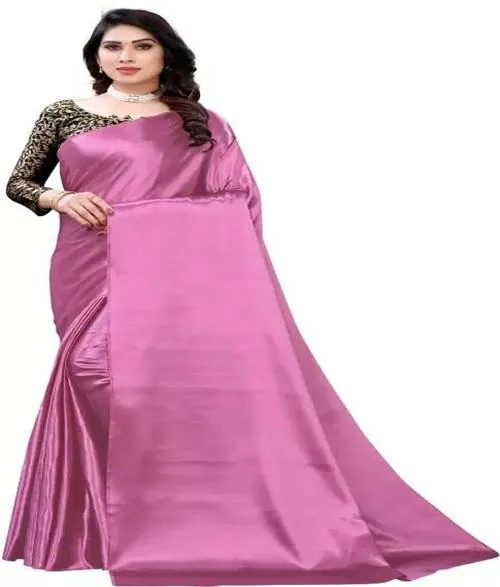 Aruna Sarees Solid/Plain Bollywood Satin Saree (Pink)