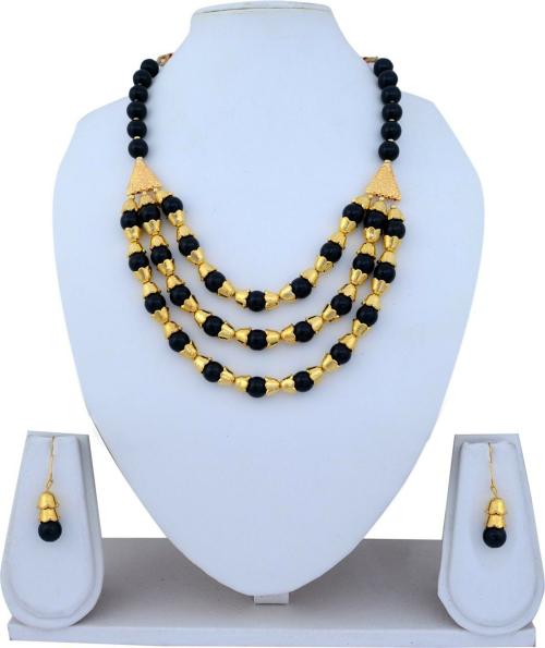 Darsha Collections Gold-Plated Alloy, Mother Of Pearl Black, Gold Earring And Necklace Set (Girls And Women)l Artificial jewellary l Womens necklace l Traditional jewellary l Womens Jewellary