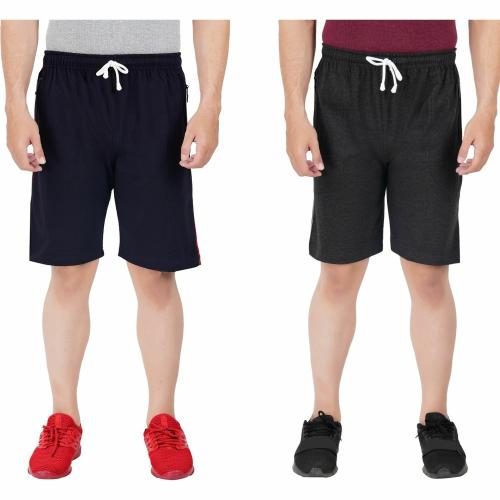 Feel Track Pure Hundred PERCENT Cotton Men Dark Blue, Dark Grey Solid Pack Of 2 Regular Shorts (Xxl)