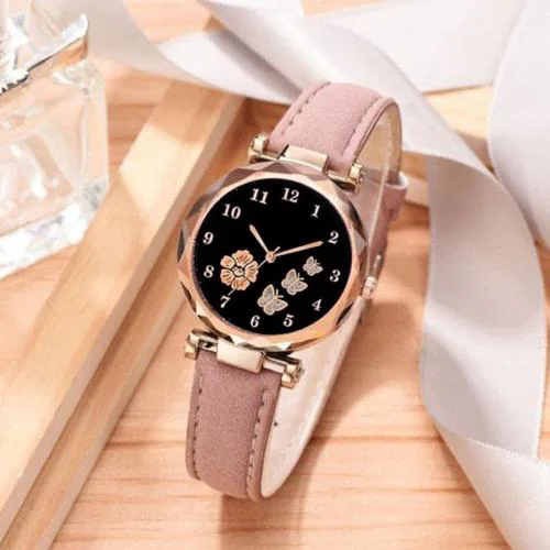 ILOZ New Latest Butterfly Design Premium Pink Leather belt best Analog wrist Watch - For Girls and Women