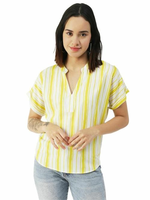 Moomaya Printed V-Neck Long Tops For Women, Short Sleeve Regular Fit Shirt