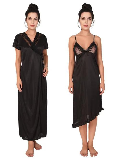 Buy Keoti Women Satin Nighty/Robe/Honeymoon wear - Pack of 2 (1 Robe, 1 ...