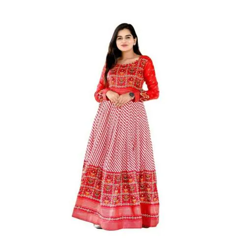 RIBADIYA BROTHERS RibadiyaBrothers The Patola Foil Print Work & Pashmina Silk Designer Gown