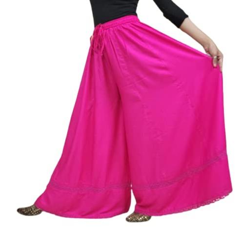 MILLIONISH Women and Girls Pink Solid Cotton Rayon Blend Kali Lehenga Palazzo with Full Flared and Qureshia Lace on the Borders (34)