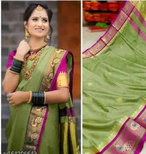 SATYAM COLLECTION WOMENS COTTON SILK PAITHANI SAREE.
