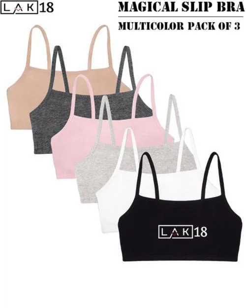 LAK 18 Girls and woman Cotton Silp Bra Non-Padded Non-Wired Gym Bra/T-Shirts bra/Yoga Bra/Slip Bra/Sports Bra (Pack of 3) Multicolor - M