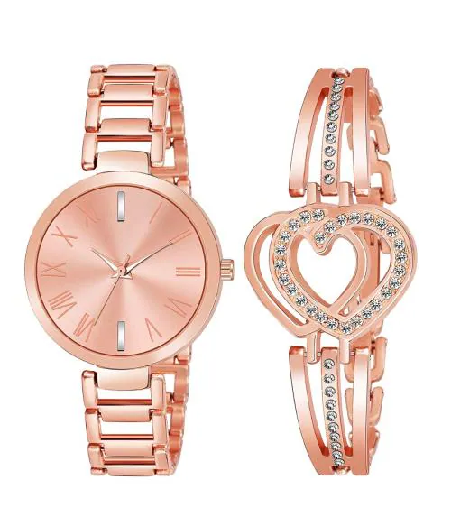 Goldenize Fashion Rose Gold Stainless Steel Analog Watch With Free Bracelet Combo of 2