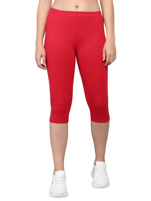 NGT Red Super Soft 3/4 Length Solid Cotton Capris (S)