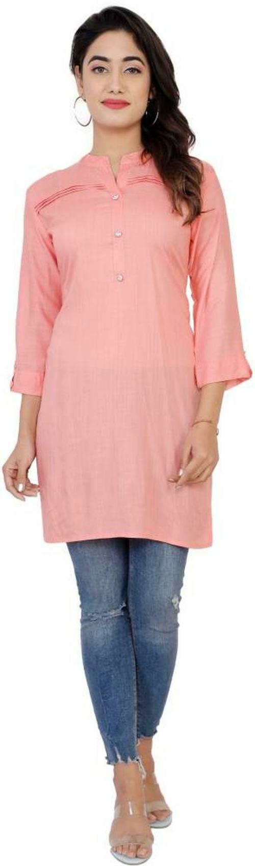 M Lala Fashion Women Pink Solid Viscose Rayon Straight Kurta - XL