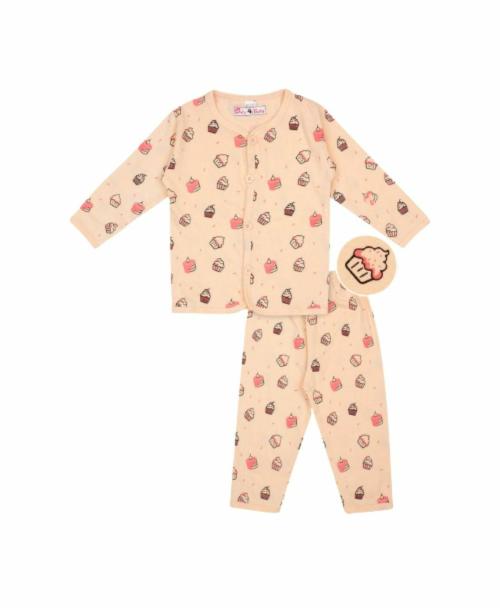 Only 4 Baby Unisex Kids Peach All Over Print Pure Cotton Top and Pajama Set | Printed Cotton Night Suit/Nightwear/Sleepwear