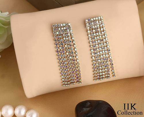 IIK COLLECTION Elegant Stylish Handmade Crystal Pearl Studded Lightweight Designer Fancy Long Multicolour Earrings Drop & Danglers - For Women and Girls
