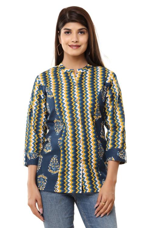 VIHAAN IMPEX Formal Wear Stripe Print Women Blue Color Top