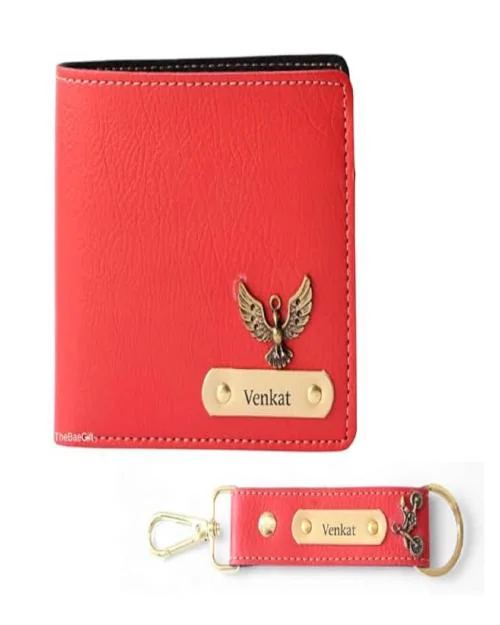 The Bae Gift Customized Leather Men's Wallets with Name and Keyhcian | Personalized Birthday Gift for Men's | (RED)