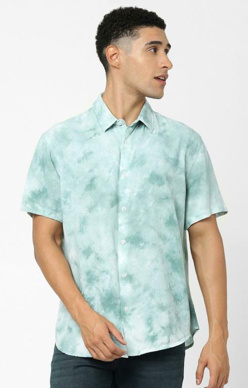 Celio Light Blue Regular Fit Tie-Dye Shirt