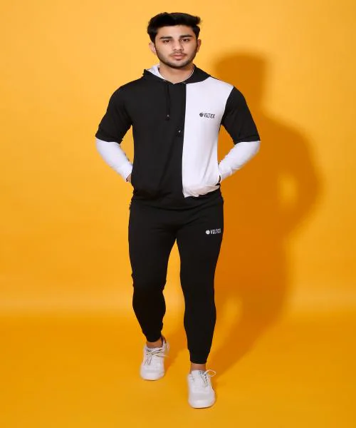 Veltick Men Printed Black,White Track Suit