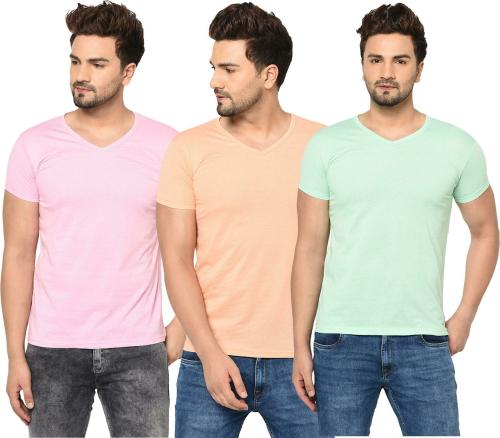 Bribzy Men Multicolor Solid Cotton Blend pack of 3 T-Shirts (Extra Large)