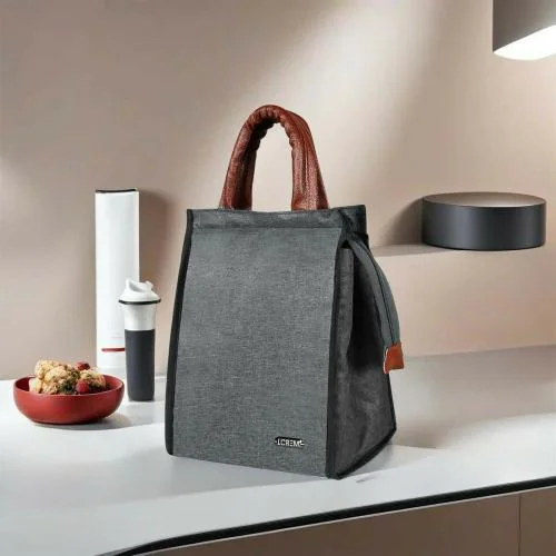 LOREM Grey Linen Textured Insulated Tiffin bag/Lunch Bag For Men & Women TB08