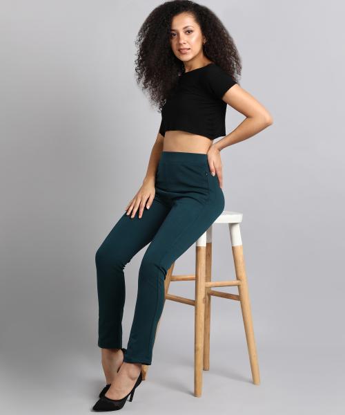 Gable Green High-Waisted Tapered Cigarette Trousers for Women -674 - L / Gable Green