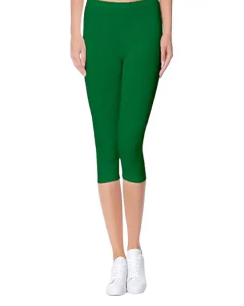 KCRUDRA Women Short Sport Capri Leggines for Gym Workout for Girls for Women |Women 3/4th Cotton Plain Capri 3/4 Capris Leggings for Women, Women's Slim Leggings (Green)