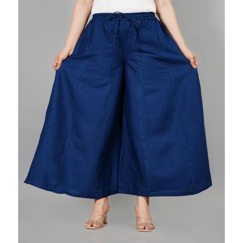STRICKLIN Women's Rayon Loose Fit Flared Wide Leg Palazzo Pants Soft Plain | Solid Design with Drawstring Elastic - Petrol Blue