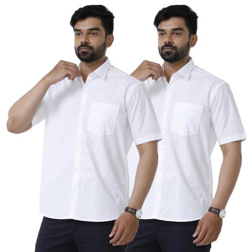UATHAYAM Liberty Cotton Half Sleeve Formal Regular Fit Shirt for Men (Pack of 2) White