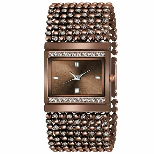 Varni Retial Most Beautiful Rectangle Dial Brown One Lines Diamond Girls Watch