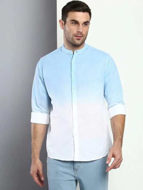 Dennis Lingo Men's Slim Fit Cotton Linen Ombre Full Sleeves Casual Shirt (Sky Blue)
