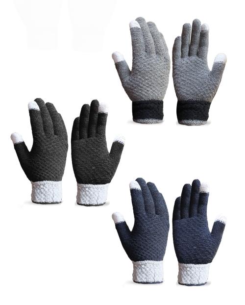 Neeba Touch Screen Winter thermal woolen gloves for Men Pack of 3