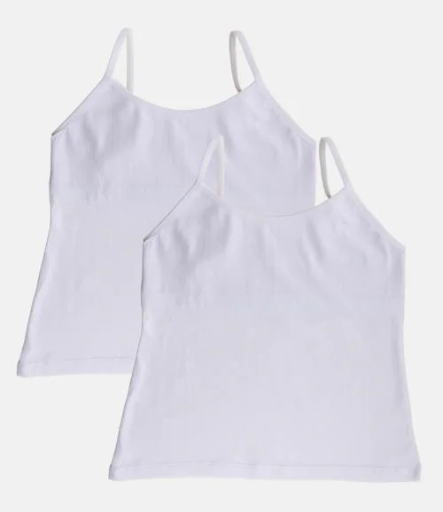 Adira | Cotton Girls Camisole | Flat Padded Innerwear Vest | Camisole For Puberty | Girls Slip | Covers Nipples & Gives Confidence At School | stretchy Cotton | Pack Of 2 | White | XXXL