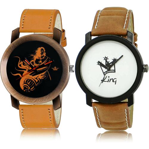 NEUTRON Treading Technology Mahabali Hanuman And King Orange And Brown Colour Analog Genuine Leather Belt 2 Watch Combo For Boys And Men - BL46.64-BL46.18
