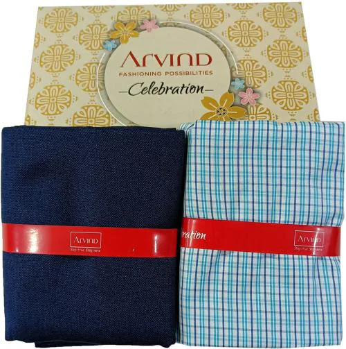 Buy Arvind Men Blue Checkered Cotton Shirt And Trouser Fabric Online at