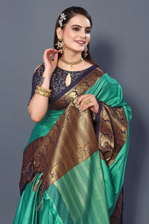 Paramparik Textile Navy Blue Rama Woven Cotton Silk, Jacquard Saree