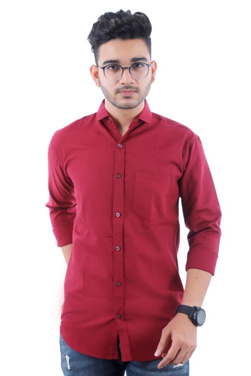 ALMORA Men's Slim fit Cotton Casual Shirt with Spead Collar & Full Sleeves