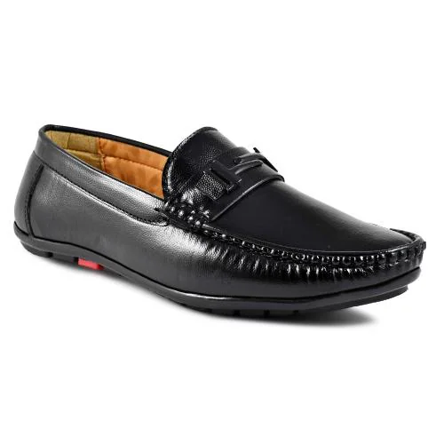 Royal Cruzz Premium Synthetic Leather Slip-on Black Loafers For Men