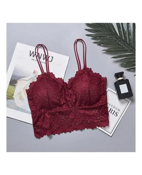 VS Beauti Women Bralette Lightly Padded Lace Bra MAROON
