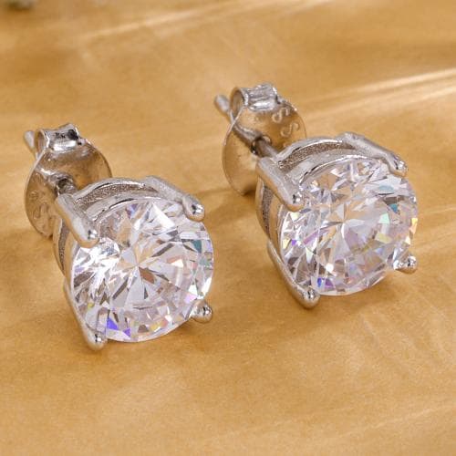 DEESSA 925 Sterling Silver Solitaire solitaire Earrings Silver Colour with White colour Cubic Zirconia - Rhodium Plated, Elegant Gift for Women | Birthdays, Anniversaries, Valentine's Day | with Authenticity Certificate