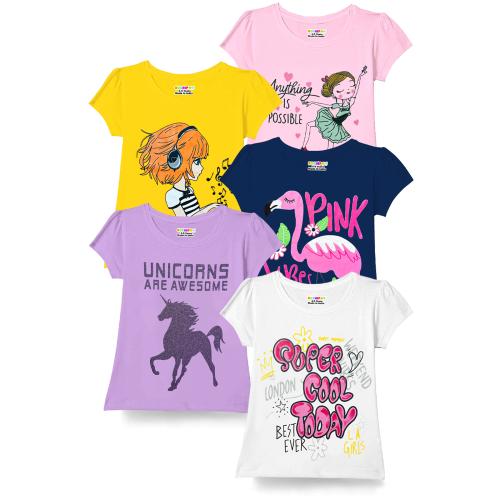 Kuchipoo Girls Regular Fit Cotton T-Shirts Multi-Colored |Tshirt | Kids Wear | T shirt for kids | Girls t tshirts | T shirt for Girls | T shirt | Girl T-shirt | T-shirt Girls