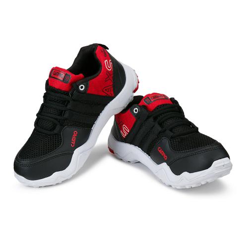 CAMRO Traxion-101 Lace Up Black/Red Sports Shoes, Mesh Upper & PVC Sole for Running, Gyming & More