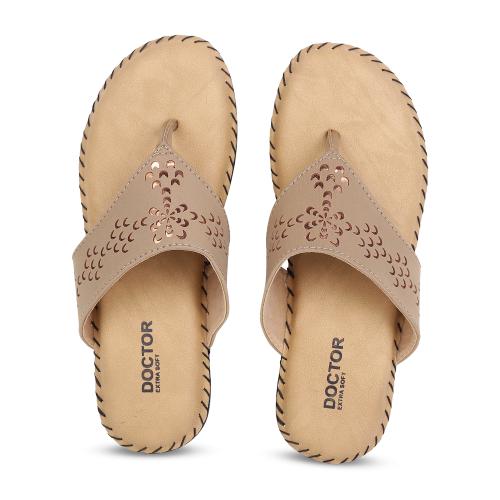 DOCTOR EXTRA SOFT Women's Beige Ortho Sandals Orthopaedic Diabetic Daily Use Dr Sole Footwear Casual Office Wear Stylish Fashion Comfort Slip on Chappals Slippers for Ladies & Girl's ART 607