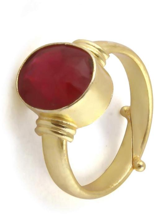Chopra Gems & Jewellery Gold Plated Stainless Steel Ruby Ring (Men and Women) - Adjustable