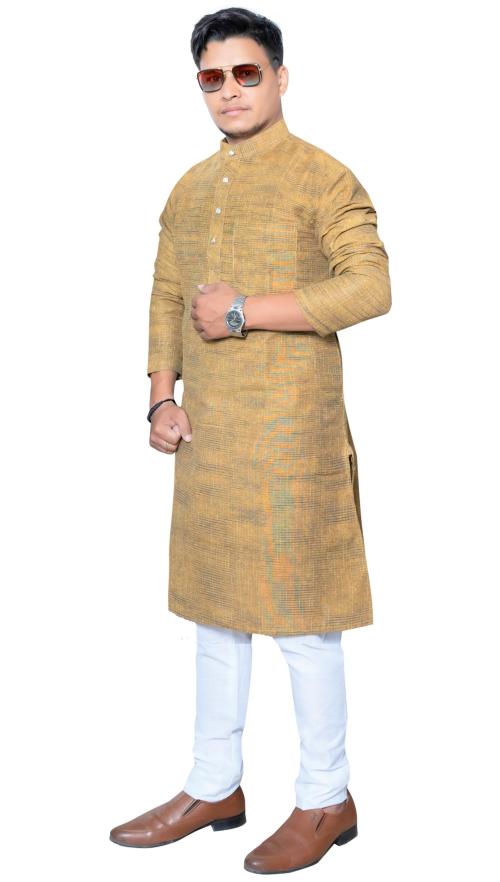 Men Cotton Khadi Mustard Kurta Pajama Set-L
