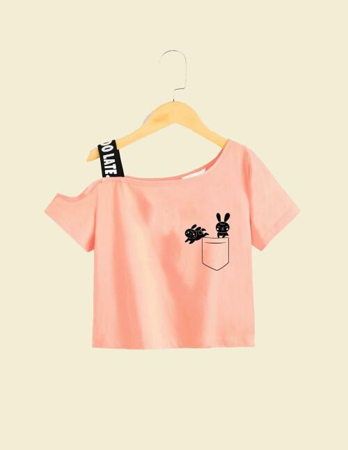 LocavestirGirls Beige Printed Pure Cotton Crop Top (12-13Y)