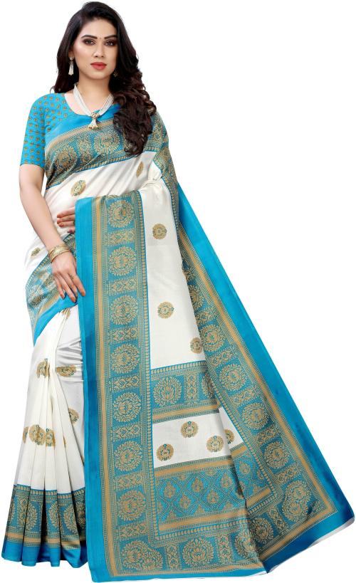 SAADHVI White Casual Wear Art Silk Saree saree / saree for women / sarees / sarees latest / sari