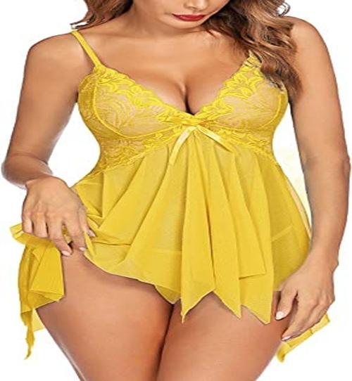 Drift Outfit Women's Polyamide, Spandex & Lace Plain Above Knee Baby Doll Sheer Naughty Babydolls | Free Size, RED