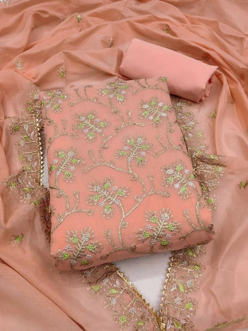 Panzora Elegant Chanderi Silk Dress Material Set with Kashmiri Embroidery