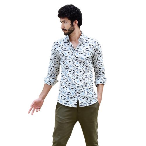 Tistabene White Dino Print Mens Shirt