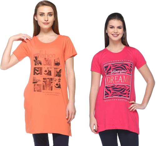 In Love Women Pink, Orange Typography Cotton Blend Pack Of 4 T-Shirt-