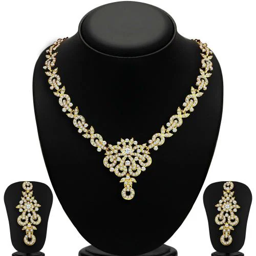 Sukkhi Stunning Gold Plated Austrian Diamond Necklace Set For Women