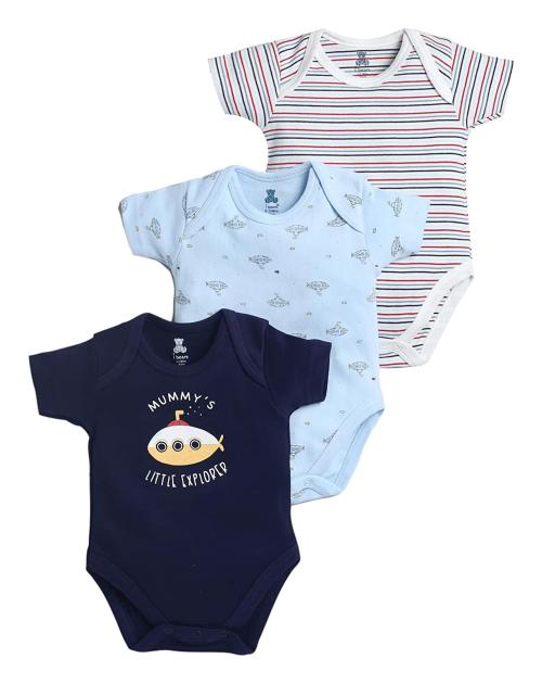 I Bears Half Sleeves Onesies Set Pack of 3, 6-9 Months | Baby Clothes | Baby Boys / Baby Girls | 100% Cotton | Baby Rompers Sets | Infant Clothes | Overalls | Jumpsuits IB6-190