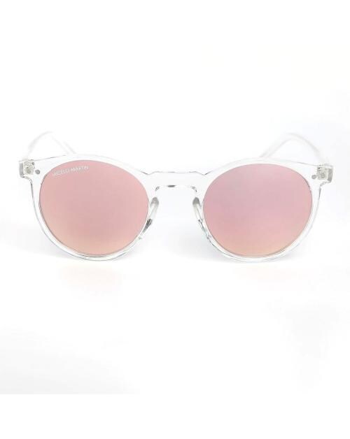Retro Round Sunglasses for Women, Polarized 100% UV Protected Sunglasses, Goggles, Medium Size, Clear Frame with Pink Lens by Micelo Martin, Gifts for her, Wife, Girlfriend, Birthday